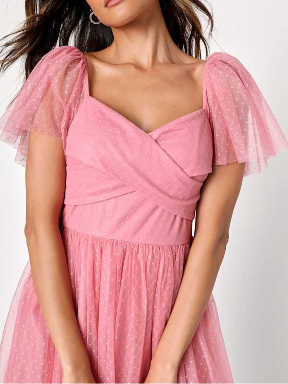 Lulu's Adorable Confidence Rose Pink Swiss Dot Mesh Tulle Midi Dress Size XL